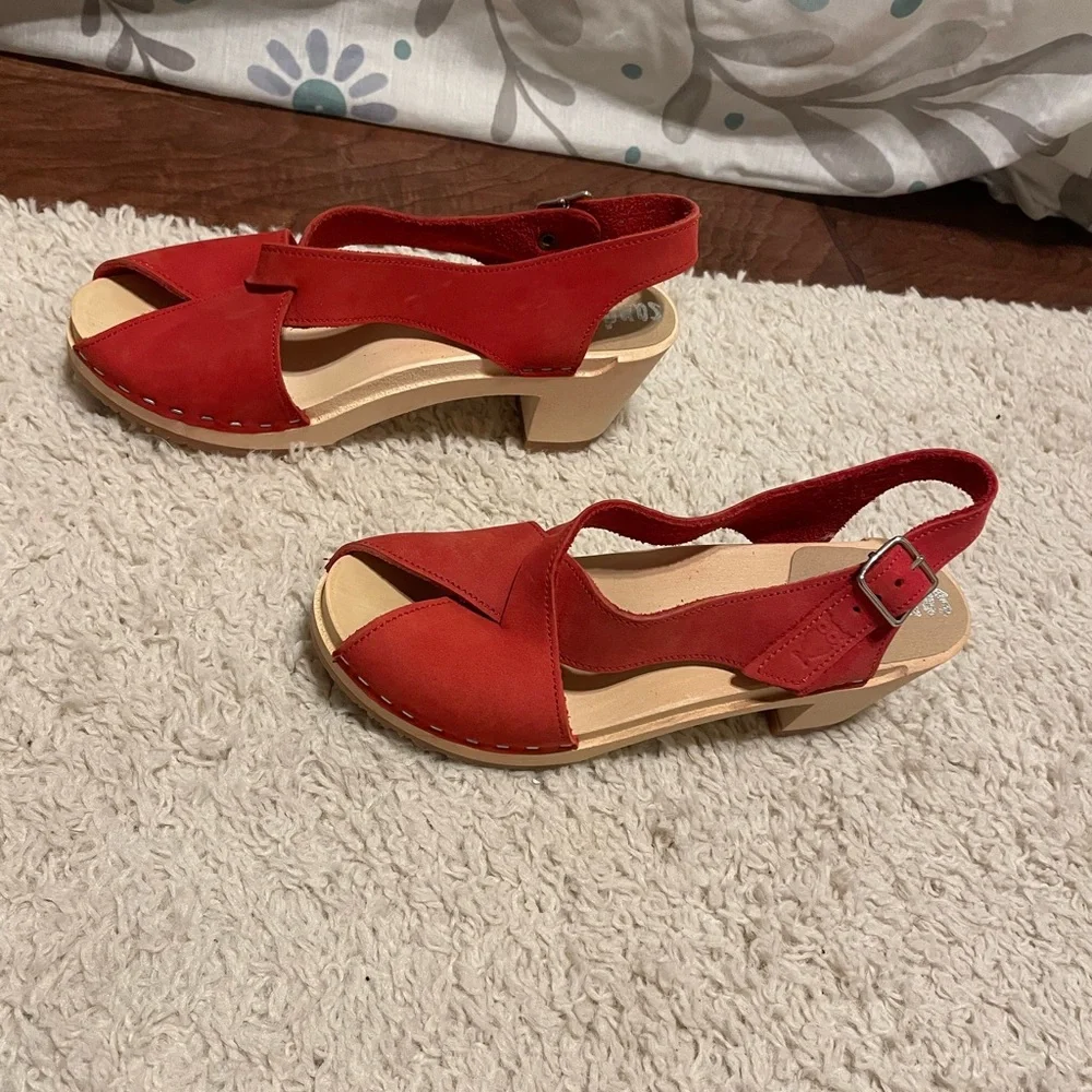 Sandgren Clog Sandals Red Nubuck Leather - Picture 4 of 12